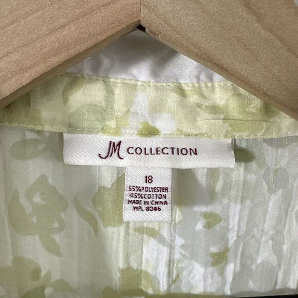 JM Collection Green White Sheer Floral Print Button Up Shirt Womens Size 18 - Picture 3 of 7